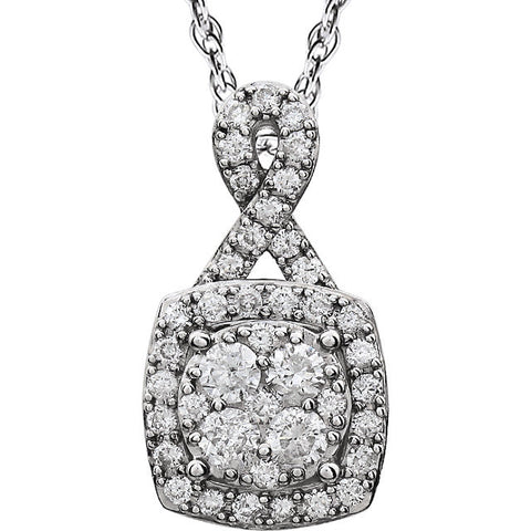 14k White Gold 3/4 CTW Halo-Style Diamond 18" Necklace