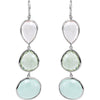 Sterling Silver Rose Quartz, Green Quartz and Aqua Blue Chalcedony Earrings
