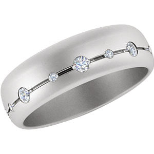 14k White Gold 6mm 1/2 CTW Diamond Band with Brush Finish Size 7