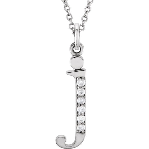 14k White Gold .03 CTW Diamond Lowercase Letter "j" Initial 16" Necklace