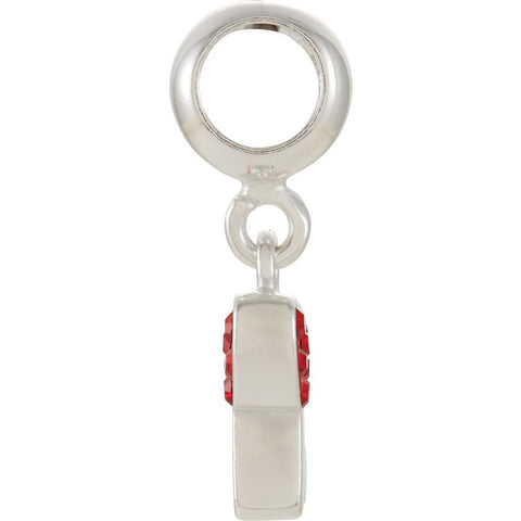 Sterling Silver 23.5x2.7mm Kera Red Crystal Heart Key Charm