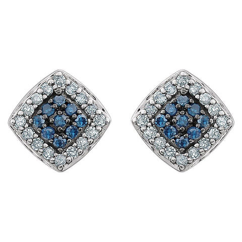 14k White Gold 1/5 CTW Blue & White Diamond Cluster Earrings