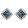 14k White Gold 1/5 CTW Blue & White Diamond Cluster Earrings