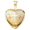 Cross Heart Locket with Color in Gold Plated Sterling Silver