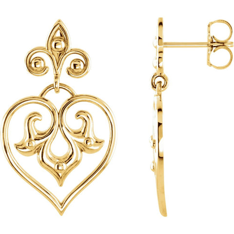 14k Yellow Gold Decorative Dangle Earrings