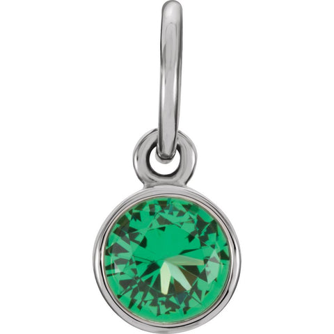14k White Gold Imitation Emerald Birthstone Charm