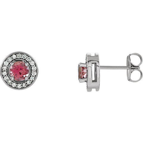 14k White Gold Pink Tourmaline & 1/5 CTW Diamond Earrings