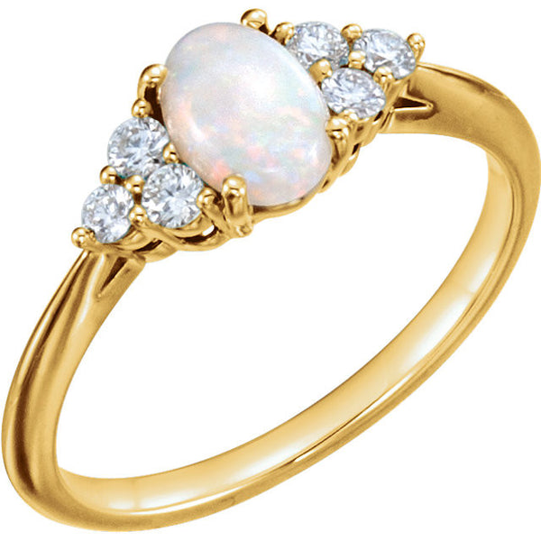 14k Yellow Gold Opal & 1/5 CTW Diamond Ring, Size 7