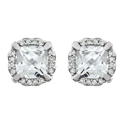 14k White Gold Created White Sapphire & 1/10 CTW Diamond Earrings
