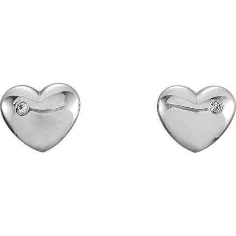 14k White Gold .02 CTW Diamond Heart Earrings