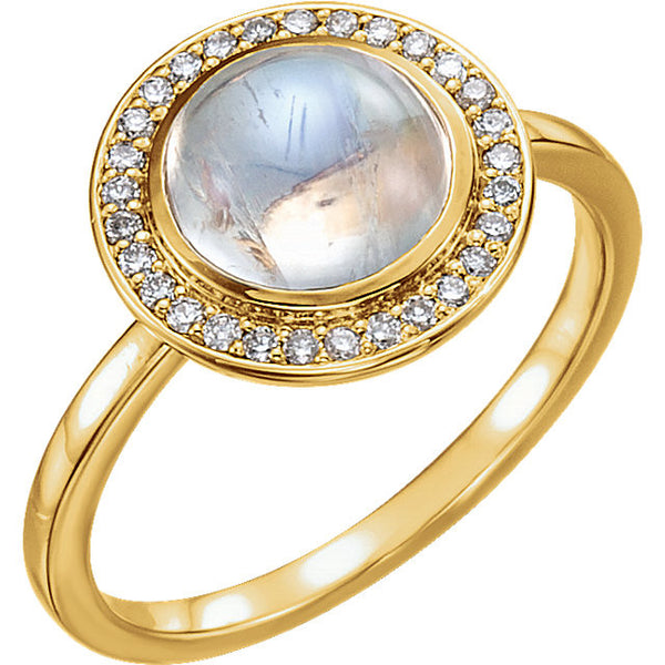 14k Yellow Gold Rainbow Moonstone & 1/8 CTW Diamond Ring , Size 7