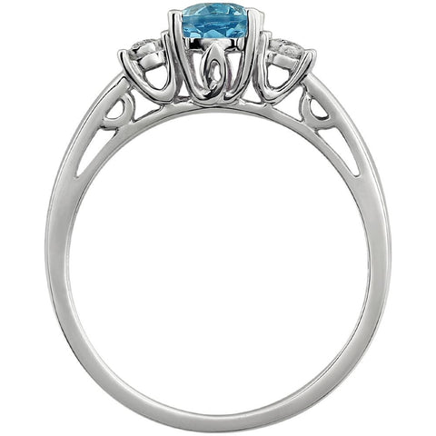 14k White Gold Swiss Blue Topaz & .04 CTW Diamond Ring, Size 7