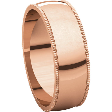 14k Rose Gold 6mm Light Milgrain Band, Size 7