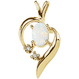 14k Yellow Gold Opal & Diamond Pendant