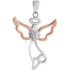 Sterling Silver 29X17.8mm Diamond Angel Pendant With Rose Gold Vermeil