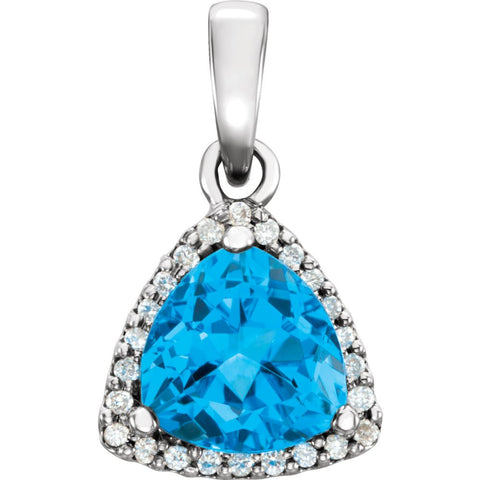 14k White Gold Swiss Blue Topaz & 1/8 CTW Diamond Pendant