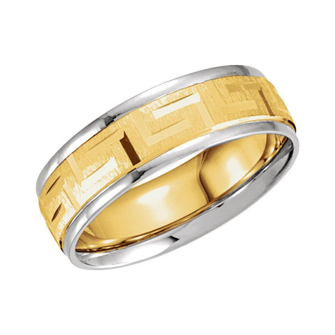 14K Yellow & White 7mm Comfort-Fit Greek Key Design Band Size 8.5