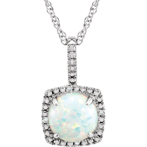 Sterling Silver 7mm Lab-Grown Opal & .015 CTW Diamond 18" Necklace