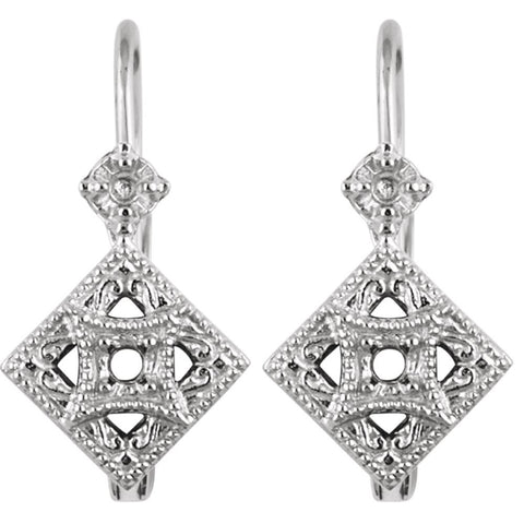 14k White Gold Filigree Earring Mountings