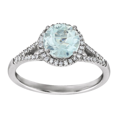 14k White Gold Aquamarine & 1/5 CTW Diamond Ring, Size 7