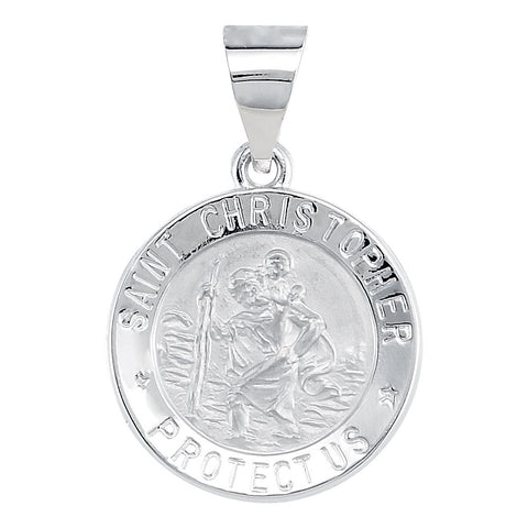14k White Gold 15mm Hollow Round St. Christopher Medal