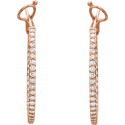 14k Rose Gold 1 1/3 CTW Diamond Inside/Outside Hoops