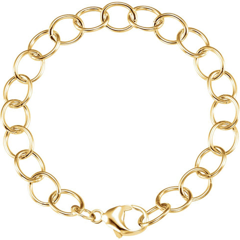14k Yellow Gold 7.2mm Circle Link Charm 7.5" Bracelet