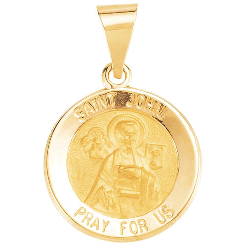 14k Yellow Gold 15mm Round Hollow St. John Medal