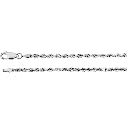 14k White Gold 2.5mm Diamond Cut Rope 24" Chain