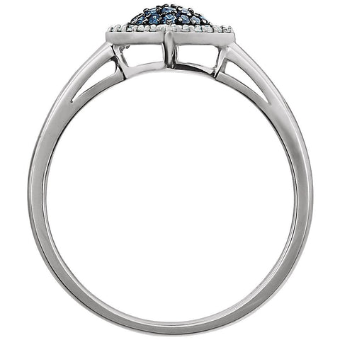 14k White Gold 1/6 CTW Blue & White Diamond Cluster Ring, Size 7