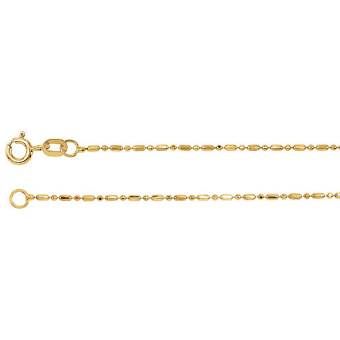 14k Yellow Gold 1.25mm Alternating Diamond-Cut Bead 16" Chain