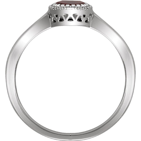 14k White Gold Garnet "January" Birthstone Ring, Size 7