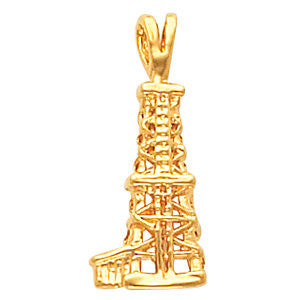 14k Yellow Gold Oil Derrick Pendant with Open Back