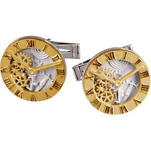 14k Yellow Gold & Sterling Silver Clock Design Cuff Link-Each