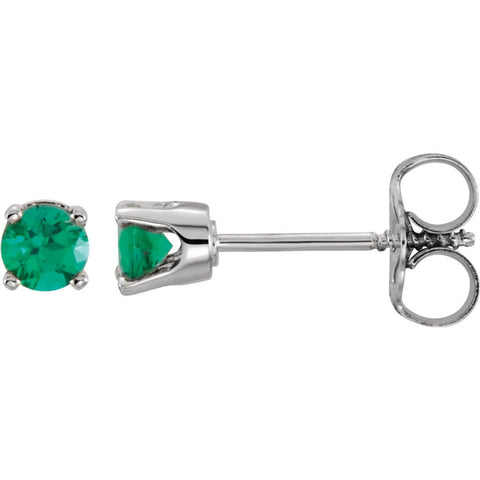 14k White Gold Chatham® Lab-Grown Emerald Youth Earrings