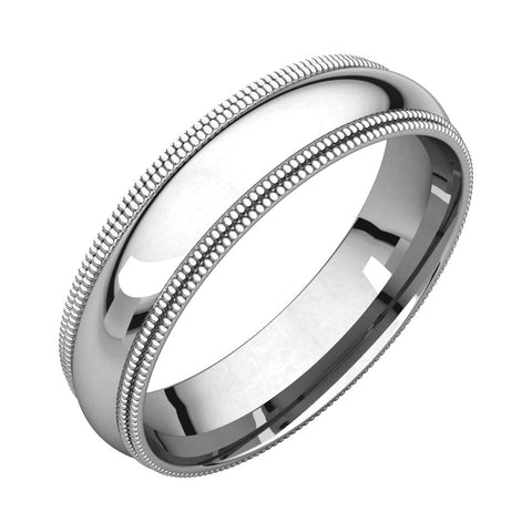 Platinum 5mm Double Milgrain Comfort Fit Band, Size 10