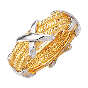 14k White Gold Criss Cross Rope Band, Size 8