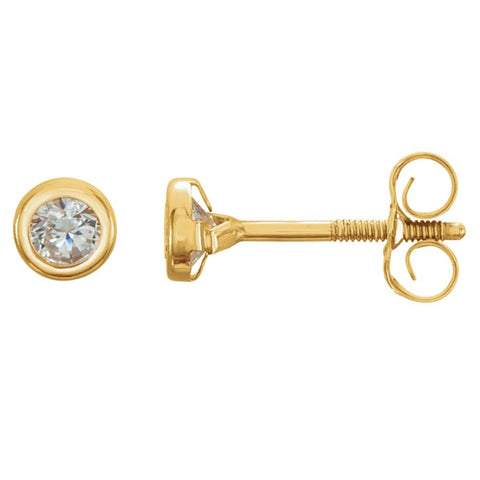 14k Yellow Gold 3mm Cubic Zirconia Youth Bezel Stud Earrings