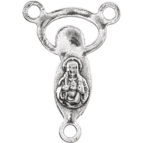 Sterling Silver 20x13.6mm Mary and Jesus Rosary Center