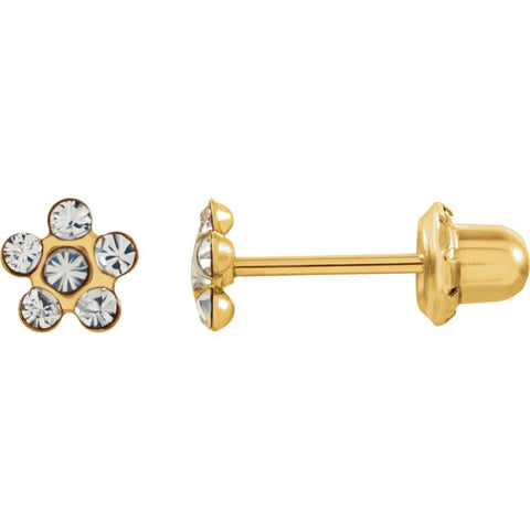 14k Yellow Gold Imitation "April" Youth Birthstone Flower Inverness Piercing Earrings