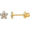14k Yellow Gold "April" Kid's Imitation Birthstone Flower Inverness Piercing Earrings