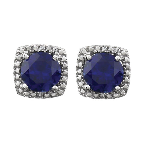 Sterling Silver Created Blue Sapphire & .015 CTW Diamond Earrings