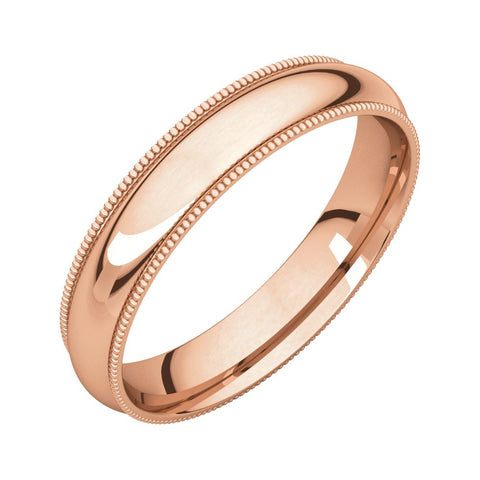 14k Rose Gold 4mm Milgrain Comfort Fit Band, Size 9