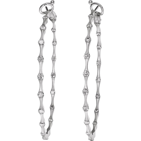 14k White Gold 1 1/5 CTW Diamond Inside/Outside Hoop Earrings