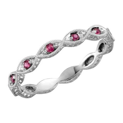 14k White Gold Ruby Anniversary Band Size 7