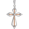 Sterling Silver 32X17mm Diamond Cross Pendant With Rose Gold Plating