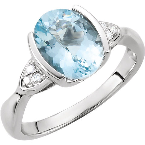 14k White Gold Aquamarine & Diamond Accented Ring, Size 7