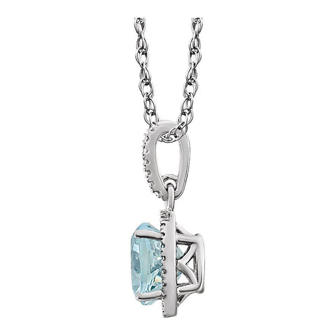 Sterling Silver Aquamarine & .01 CTW Diamond 18" Necklace