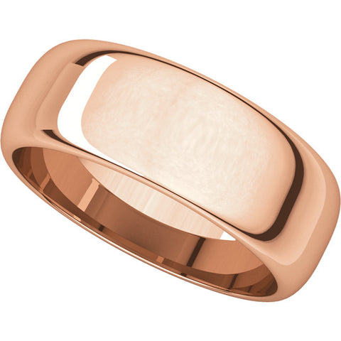 14k Rose Gold 7mm Half Round Band, Size 8