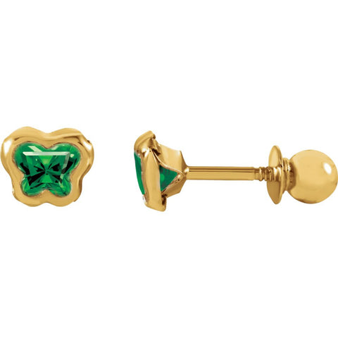 14k Yellow Gold May CZ Birthstone Earrings with Screw Backs